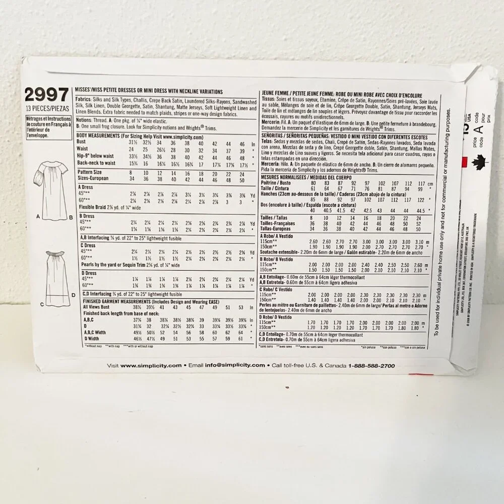 Simplicity Sewing Pattern 2997